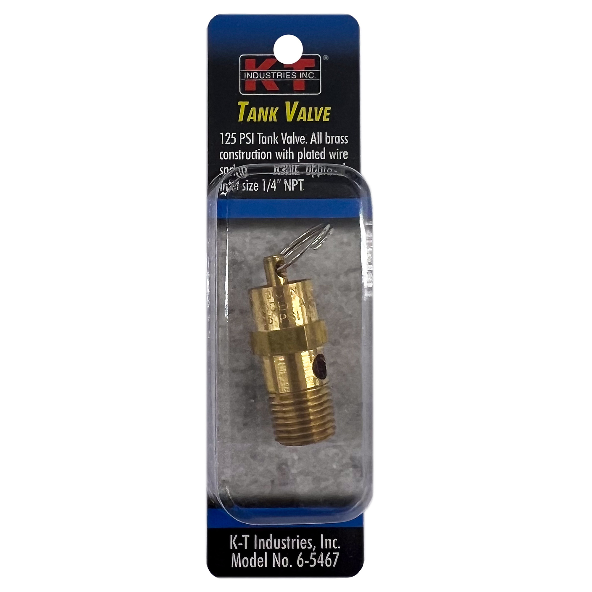 K-T Industries Tank Valve — 125 PSI, Brass, 1/4in. NPT, Model# 6-5467